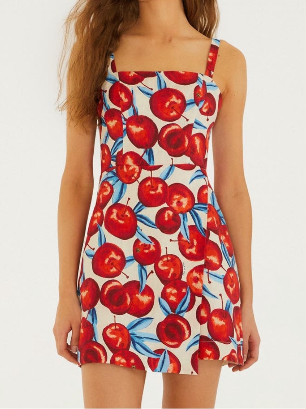 FARM Rio Cherry Blossom Linen Mini Dress Size Medium in Cherry/Cream NWT